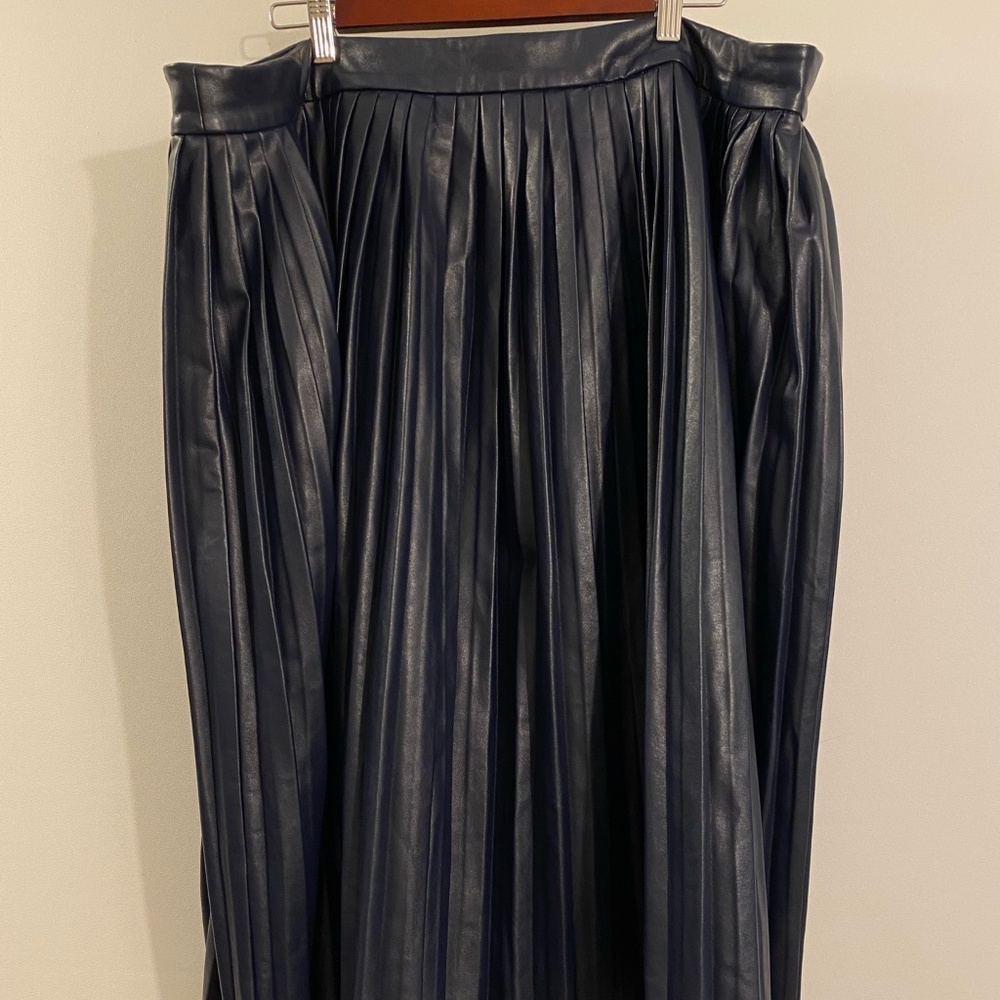 Eloquii Leather Pleated Navy Skirt